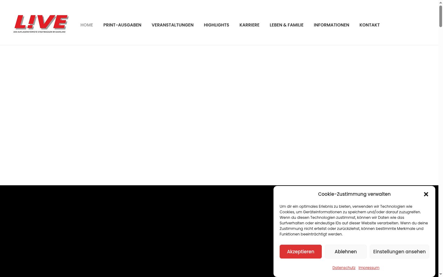 Screenshot des Einwilligungsbanners vor jeglicher Interaktion
