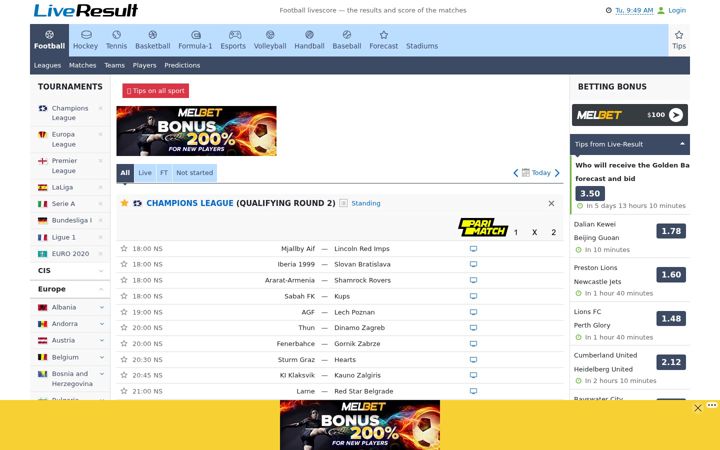 Screenshot van live-result.com
