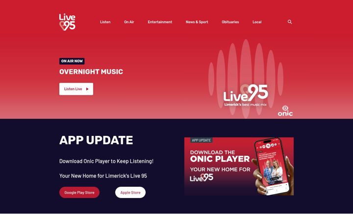 Screenshot of live95fm.ie