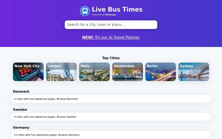 Screenshot of livebustimes.org