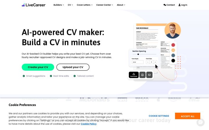 Kuvakaappaus sivustosta livecareer.co.uk