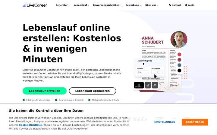 Screenshot of livecareer.de