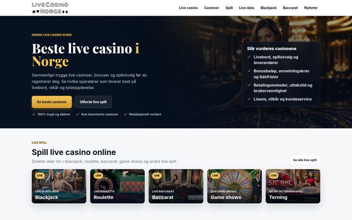 Screenshot of livecasinonorge.com