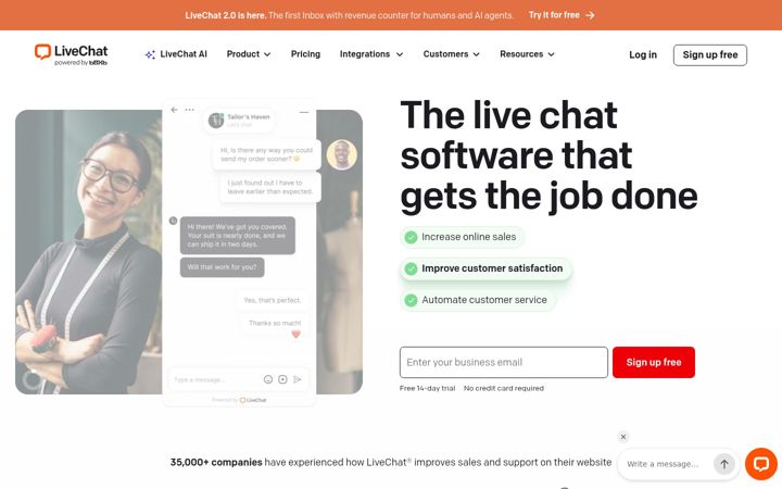 Skærmbillede af livechat.com