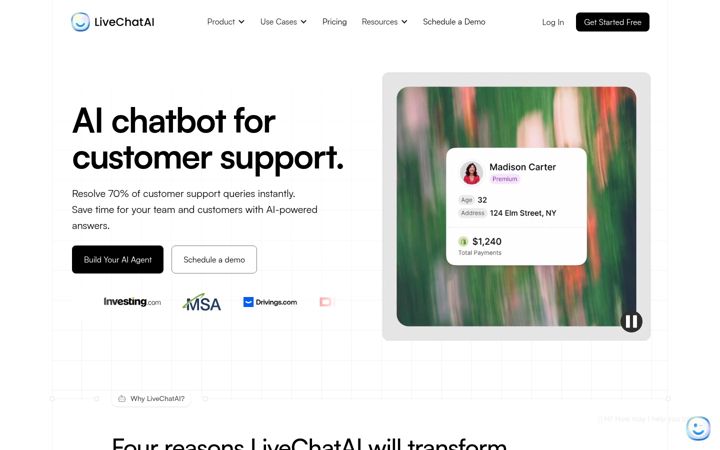 Screenshot of livechatai.com