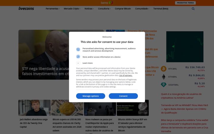 Screenshot stránky livecoins.com.br