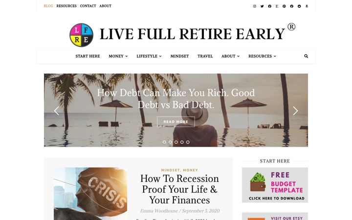 Screenshot of livefullretireearly.com