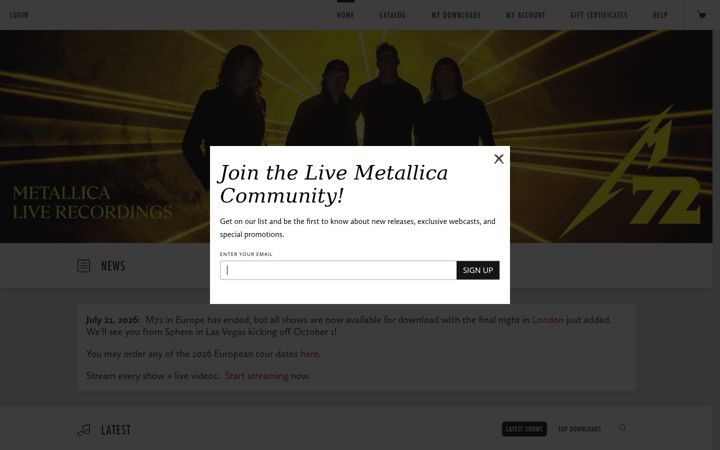 Screenshot of livemetallica.com