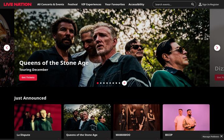 Screenshot of livenation.com.au