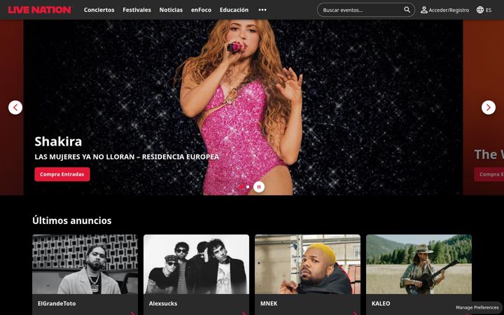 Screenshot of livenation.es