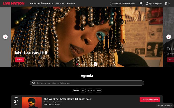Skjermbilde av livenation.fr