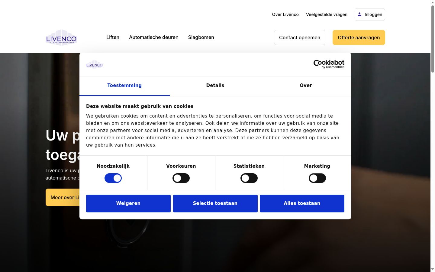 Skærmbillede af samtykkebanneret, som det blev vist før nogen interaktion