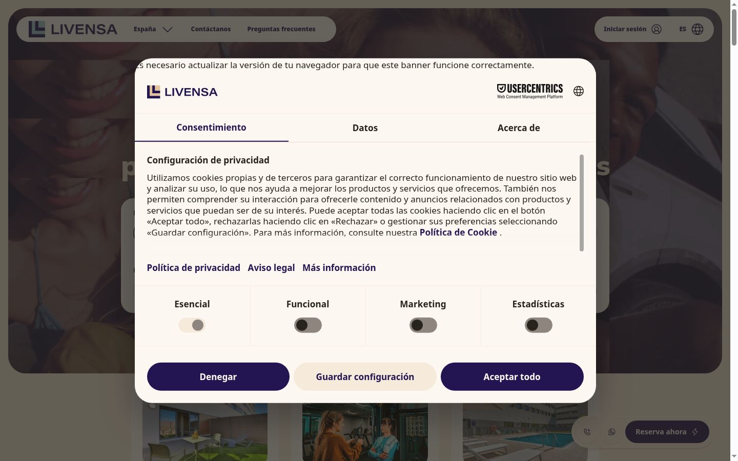 Sutikimo reklamjuostės, rodytos prieš bet kokią sąveiką, ekrano kopija