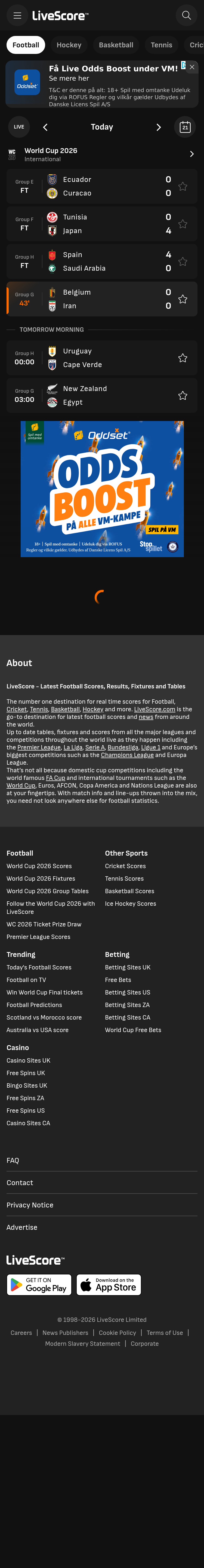 Mobile screenshot of livescore.com