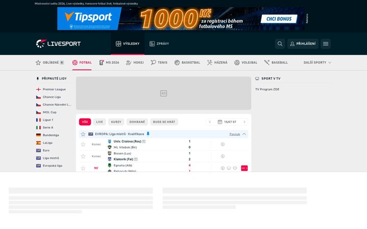Kuvakaappaus sivustosta livesport.cz