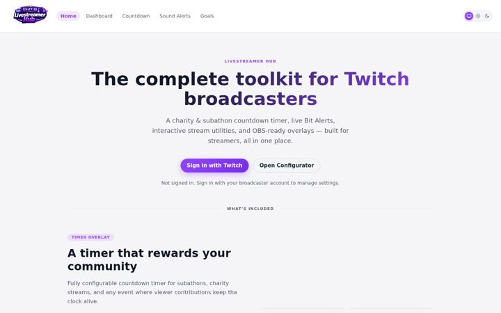 Screenshot of livestreamerhub.com