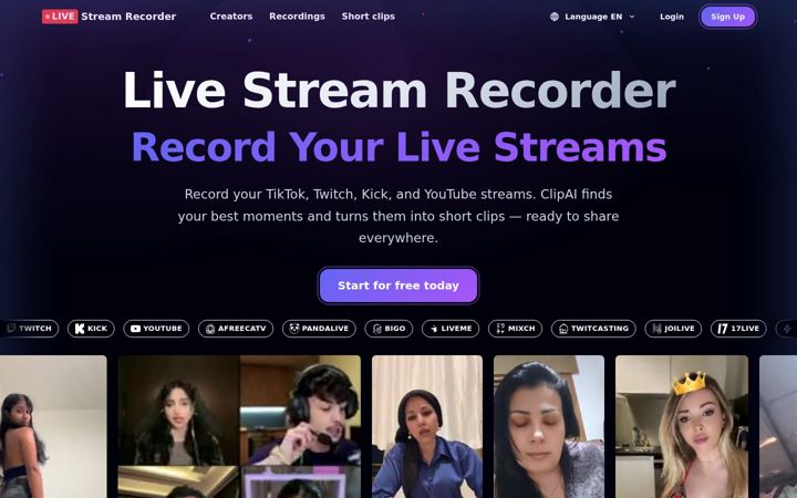 Screenshot of livestreamrecorder.com