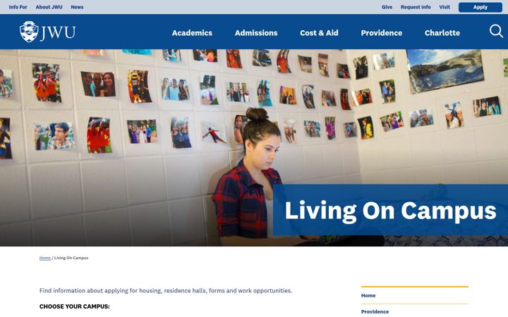 Capture d'écran de livingoncampus.jwu.edu
