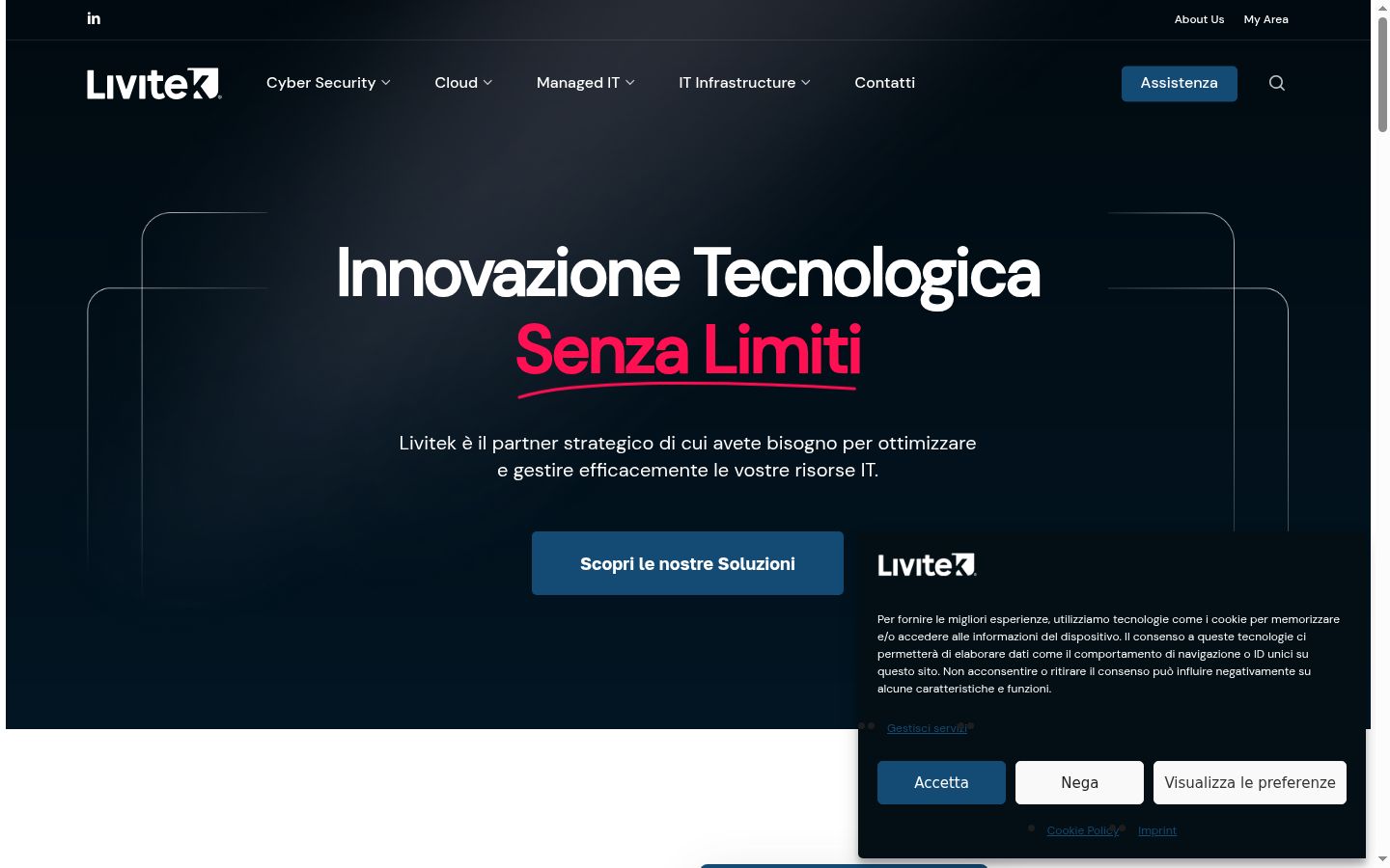 Screenshot del banner di consenso mostrato prima di qualsiasi interazione