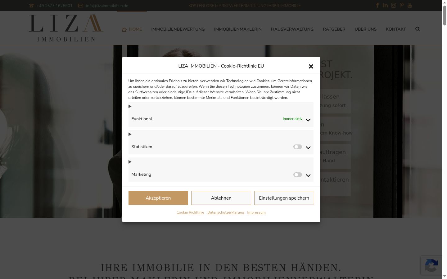 Screenshot van de toestemmingsbanner zoals getoond vóór enige interactie