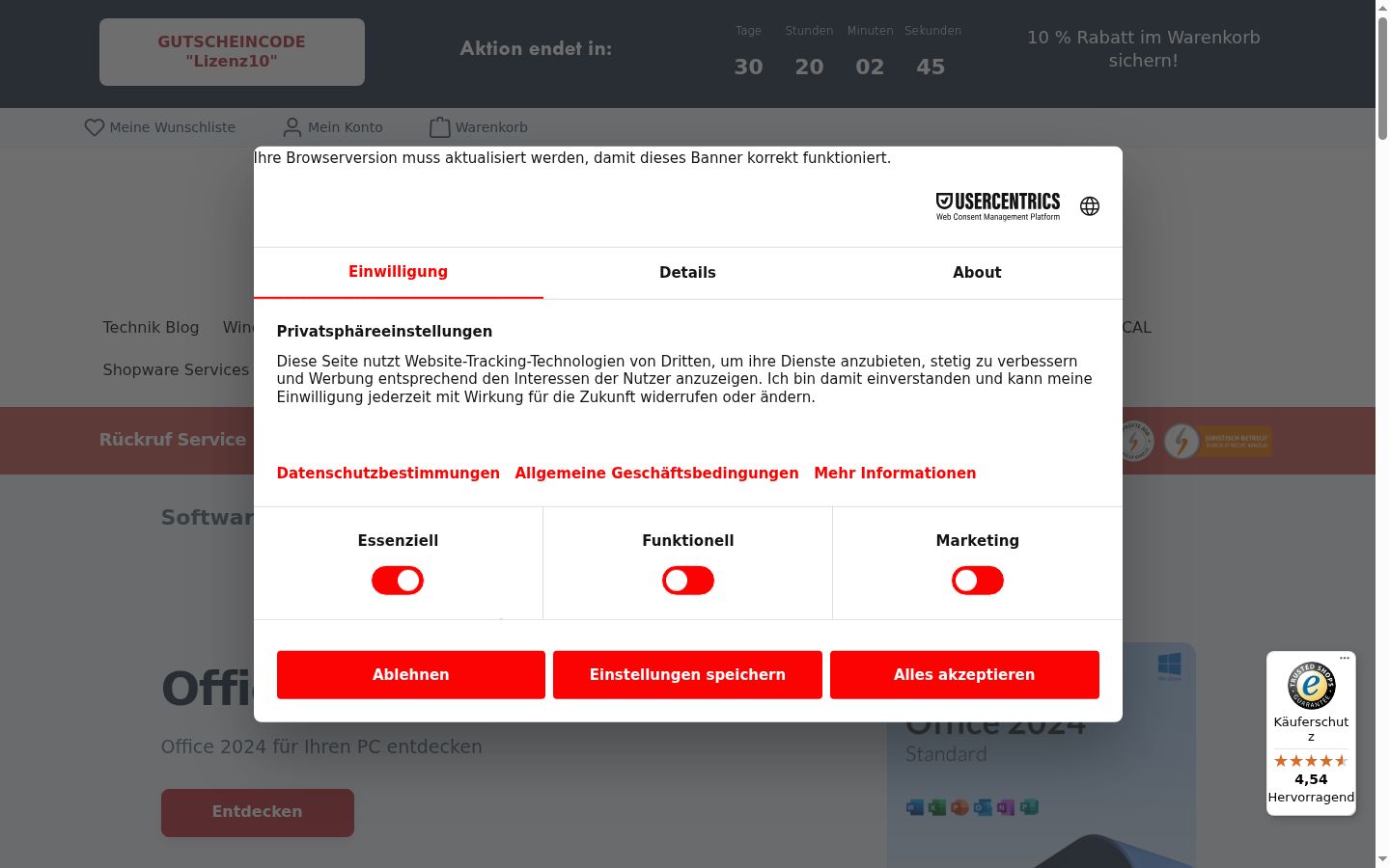 Zrzut ekranu banera zgody wyświetlanego przed jakąkolwiek interakcją