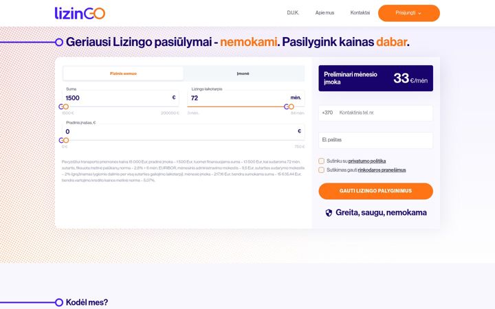 Screenshot stránky lizingo.lt