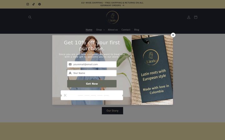 Screenshot of lizziaclothing.com