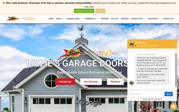 Screenshot of lizziesgaragedoors.com