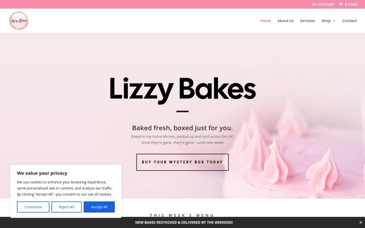 Screenshot of lizzybakes.uk