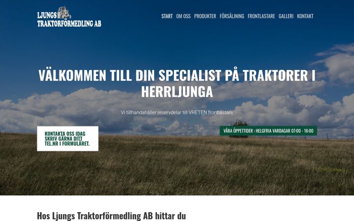 Skärmbild av ljungstraktor.se