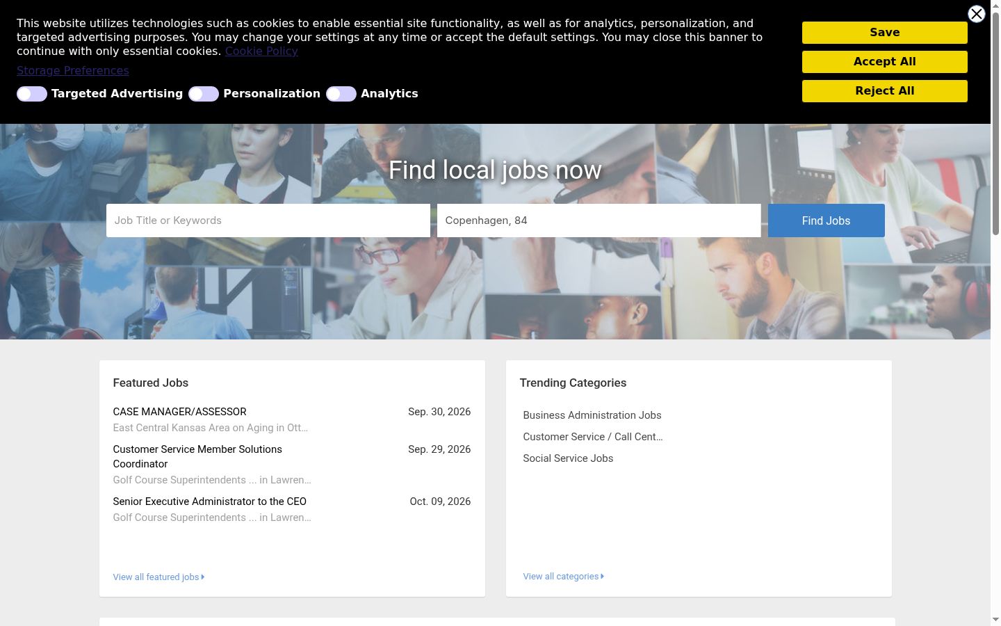 Screenshot des Einwilligungsbanners vor jeglicher Interaktion