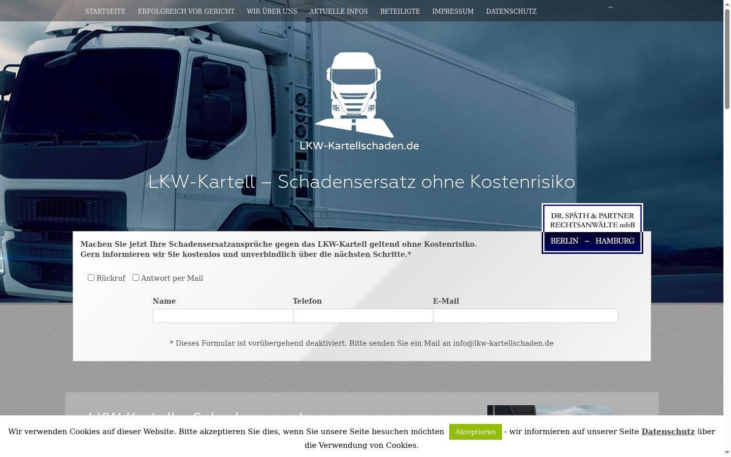 Screenshot des Einwilligungsbanners vor jeglicher Interaktion