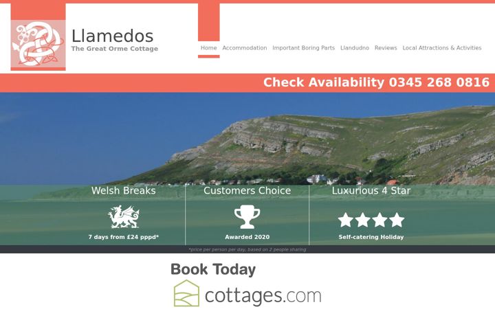 Screenshot of llamedoscottage.co.uk