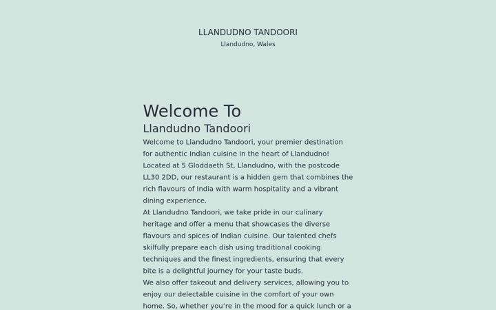 Screenshot of llandudnotandoori.co.uk