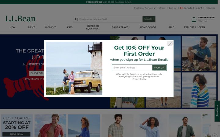 Screenshot of llbean.ca