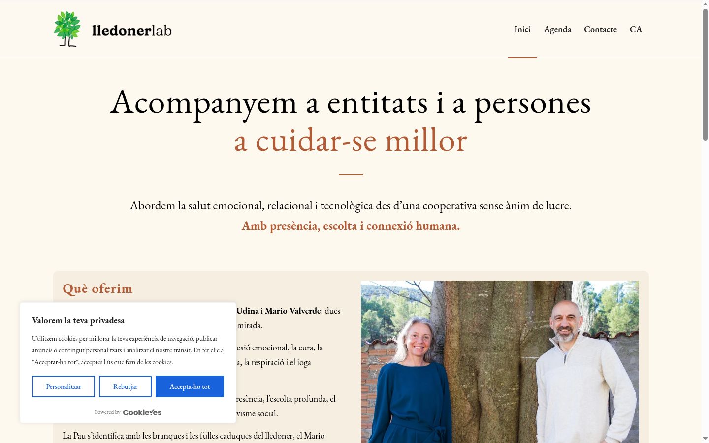 Captura de pantalla del banner de consentimiento mostrado antes de cualquier interacción