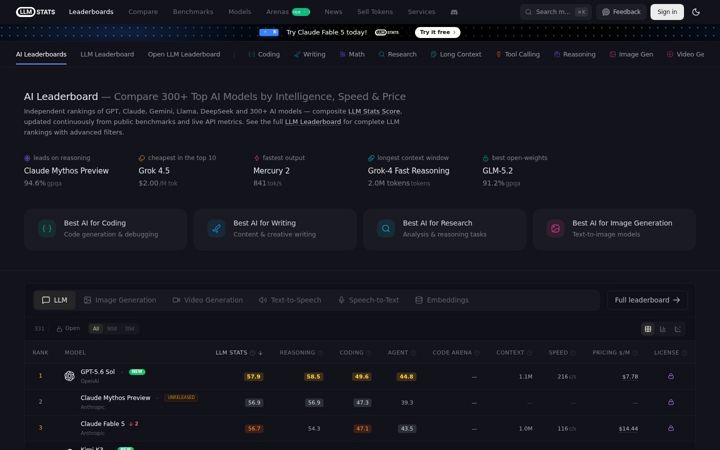 Screenshot of llm-stats.com