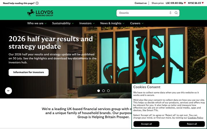 Skærmbillede af lloydsbankinggroup.com