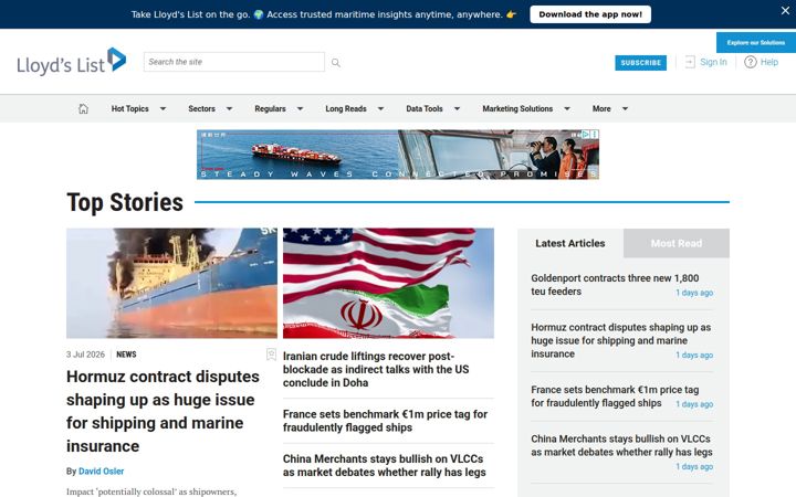 Screenshot of lloydslist.com