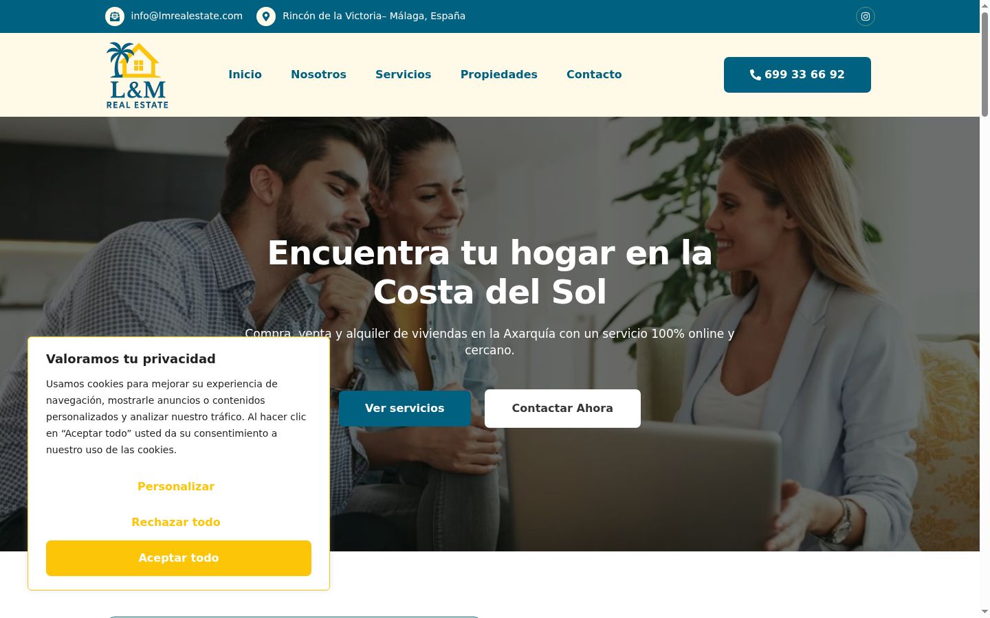 Captura de pantalla del banner de consentimiento mostrado antes de cualquier interacción