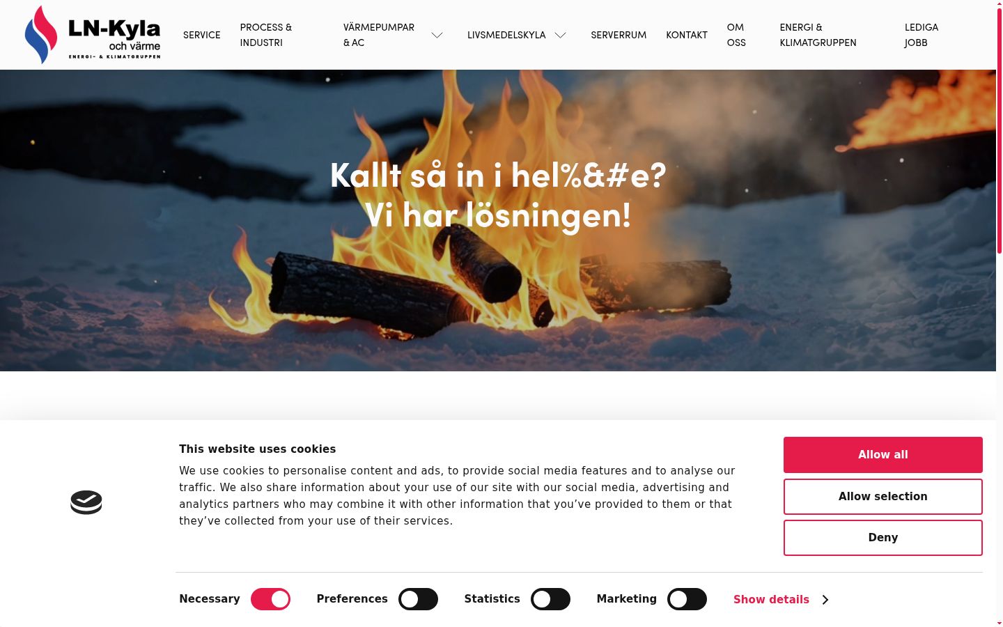 Skärmbild av samtyckesbannern som visades före någon interaktion