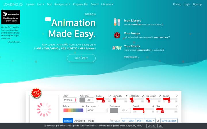 Posnetek zaslona loading.io
