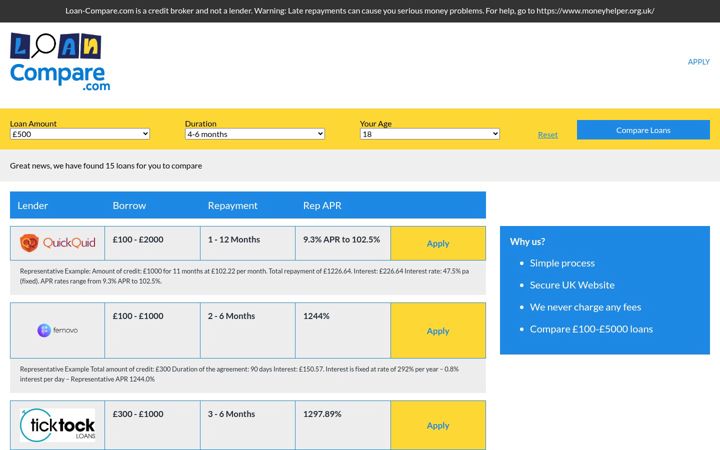 Screenshot of loan-compare.com