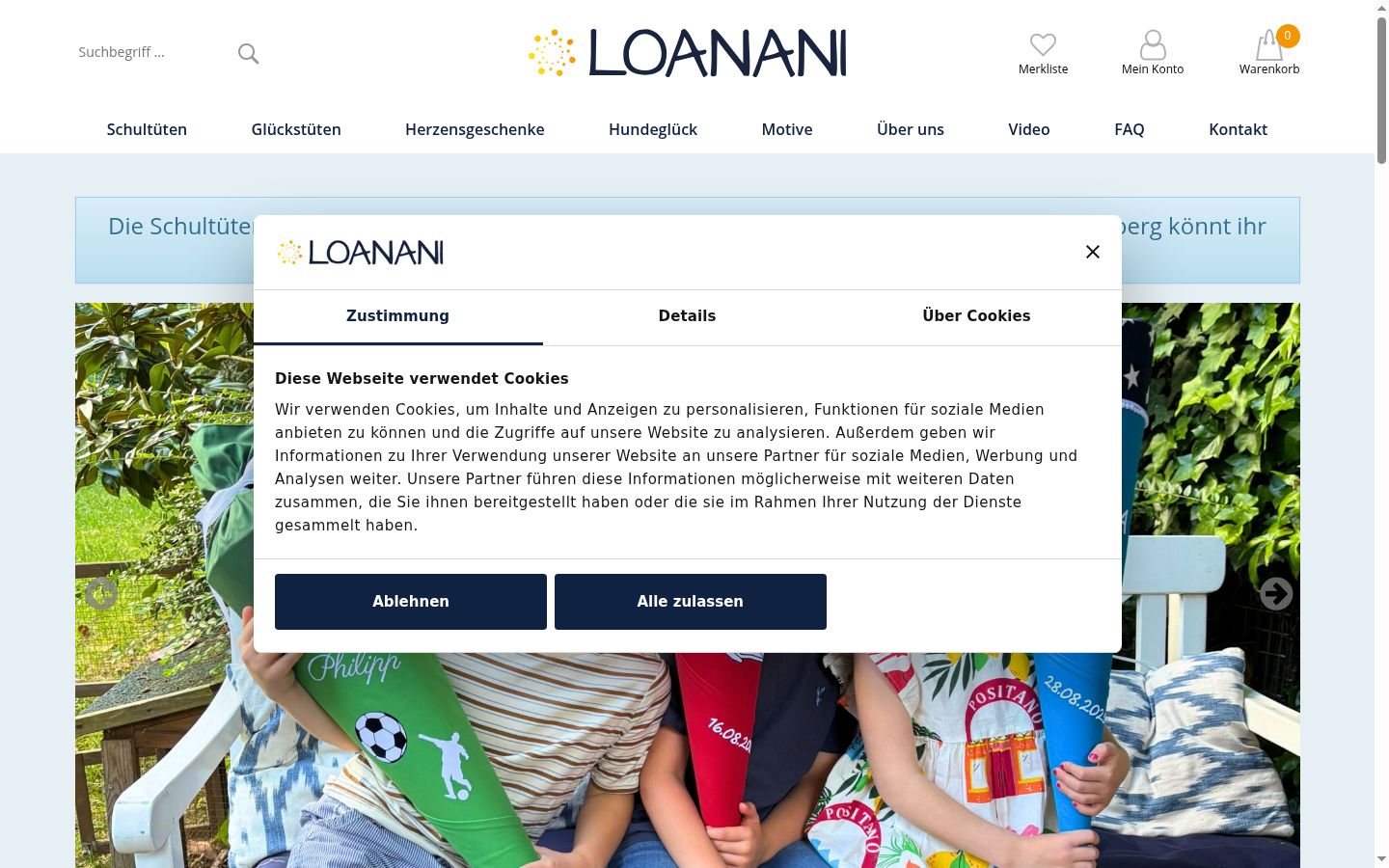 Screenshot del banner di consenso mostrato prima di qualsiasi interazione