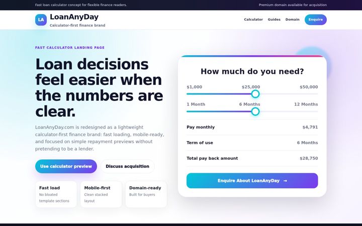 Screenshot of loananyday.com
