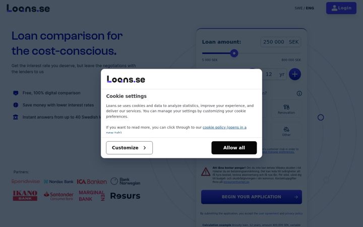 Screenshot of loans.se