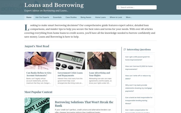 Screenshot of loansandborrowing.co.uk