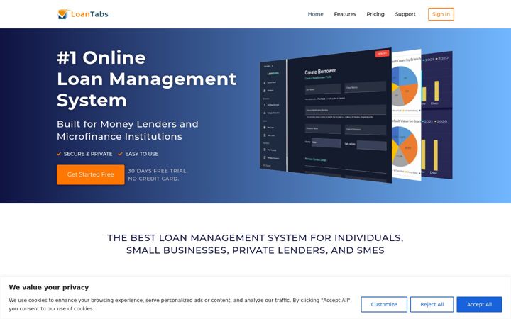 Screenshot of loantabs.com
