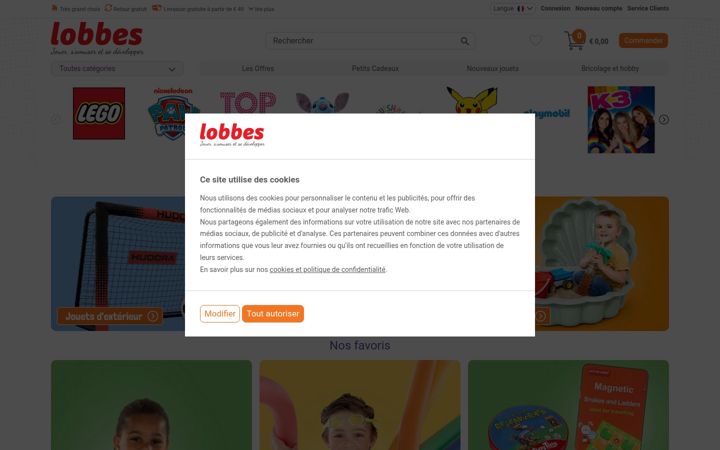 Ekrānuzņēmums no lobbesjouet.fr