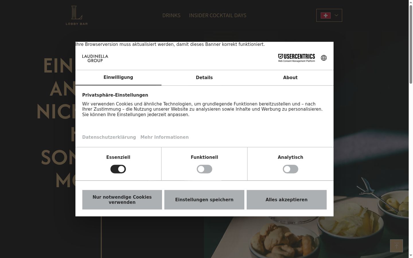 Screenshot del banner di consenso mostrato prima di qualsiasi interazione